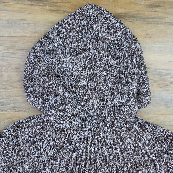 🩵Brown & White Variegated Trim Open Front Hooded Cardigan Large - Picture 9 of 14